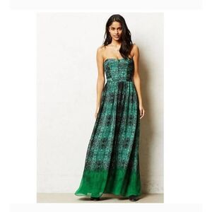 Moulinette Soeurs Grn/Blk Reptile Print Strapless Maxi Dress, EUC, Sz. 4